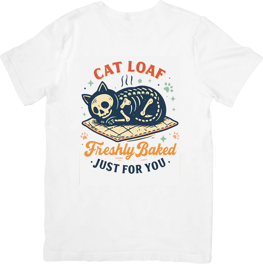 Cat Loaf Freshly Baked Skeleton T-Shirt | Funny Retro Cat Lover Graphic Tee | Cat Owner Gift