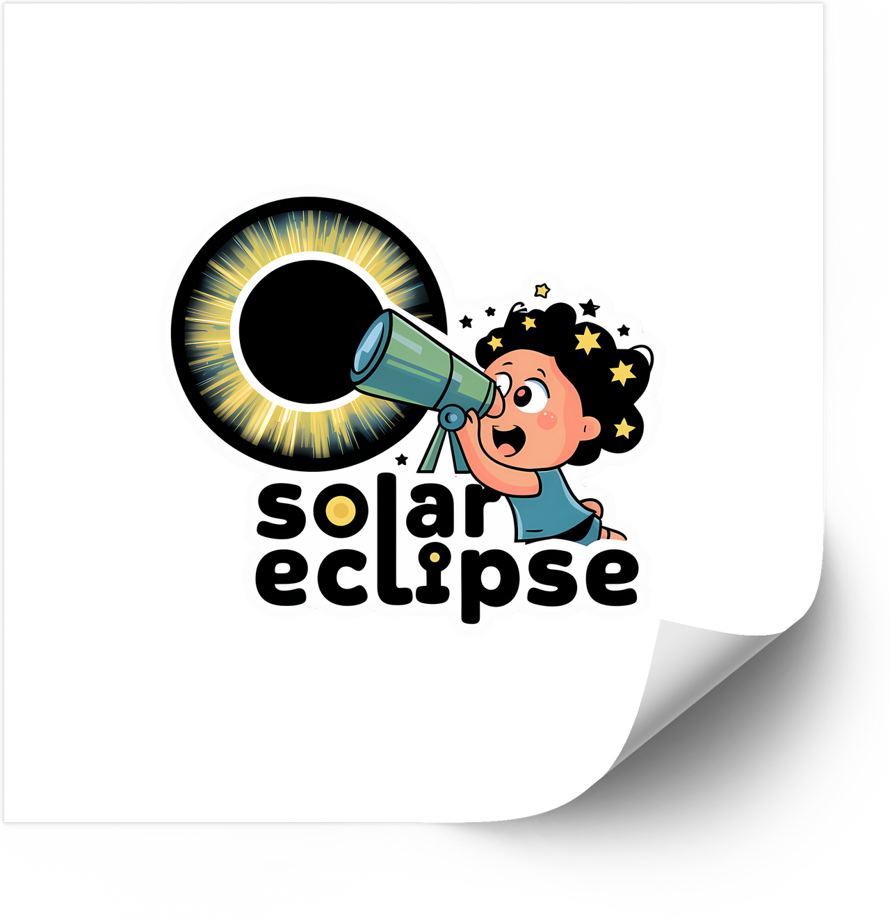 Kid With Telescope Solar Eclipse Sticker | Cute Retro Astronomy Vinyl Decal