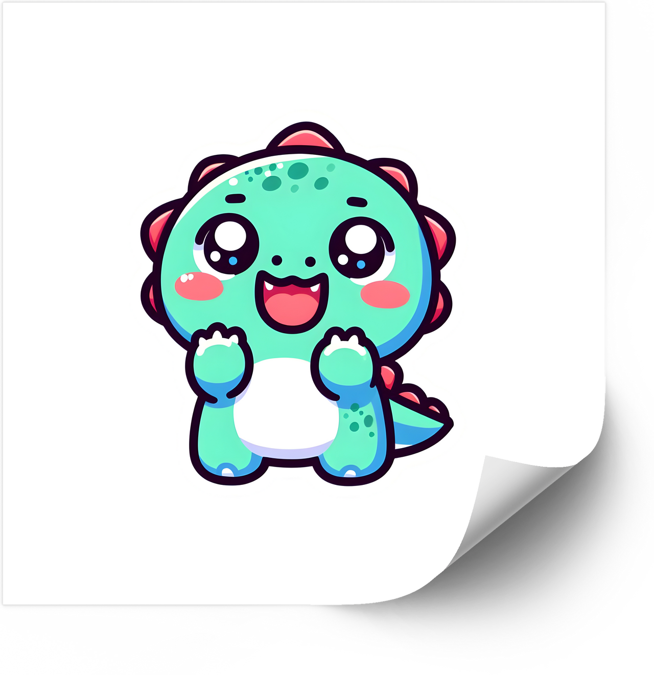 Happy Teal Baby Dinosaur Sticker | Kawaii Cute Dino Vinyl Decal