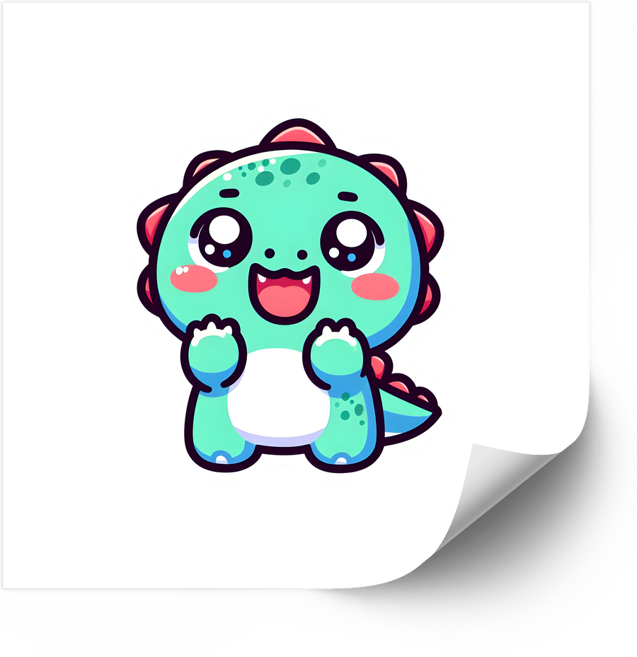 Happy Teal Baby Dinosaur Sticker | Kawaii Cute Dino Vinyl Decal