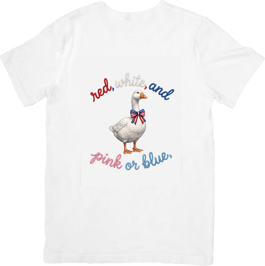 Red White And Pink Or Blue Goose T-Shirt | Cute Patriotic Gender Reveal Graphic Tee