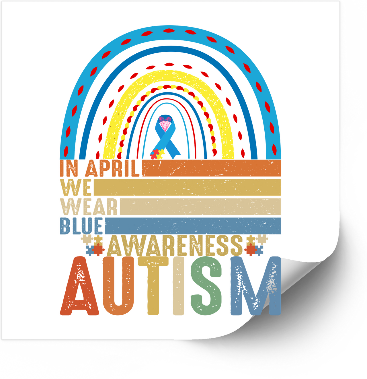 In April We Wear Blue Autism Awareness Sticker | Boho Rainbow Autism Vinyl Decal