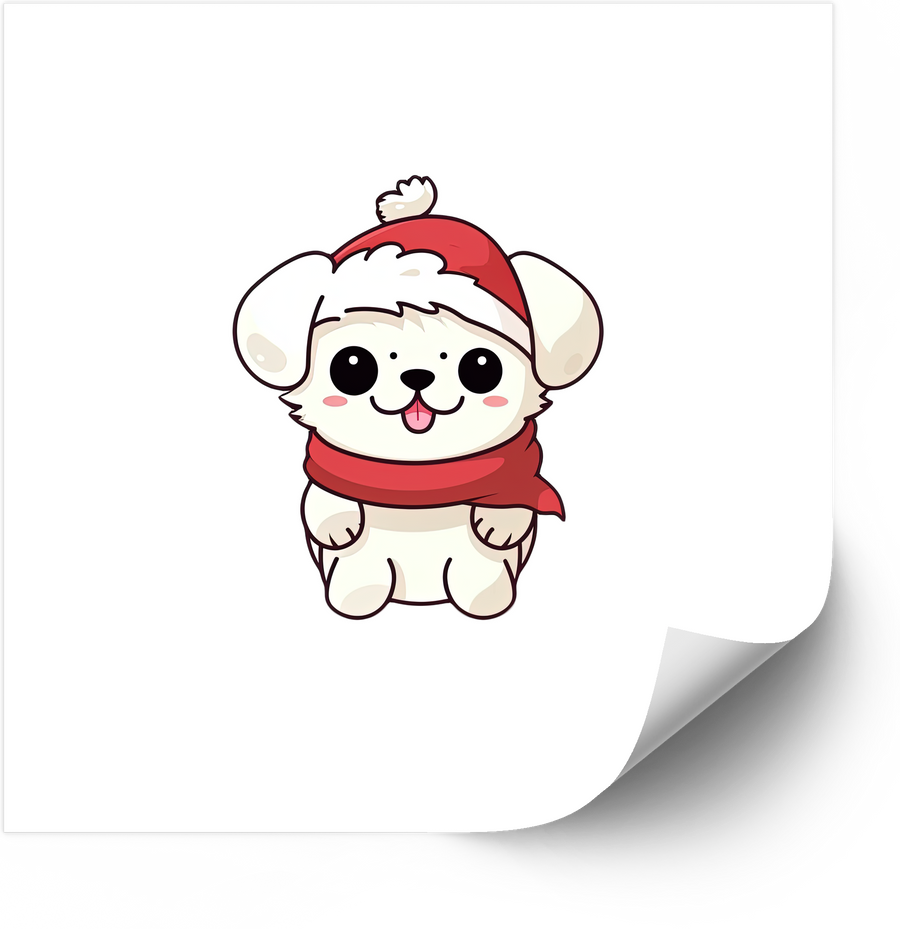 Christmas Puppy Sticker | Cute Kawaii Holiday Dog Vinyl Decal