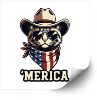 Thumbnail for Merica Cowboy Cat Sticker | Funny Patriotic Retro American Vinyl Decal
