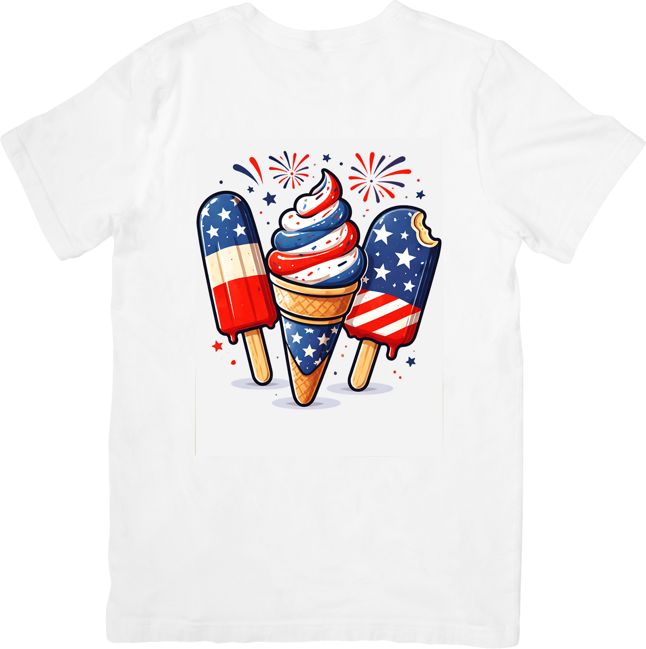 Patriotic Ice Cream Fourth of July T-Shirt | Cute American Flag Graphic Tee | Summer Gift