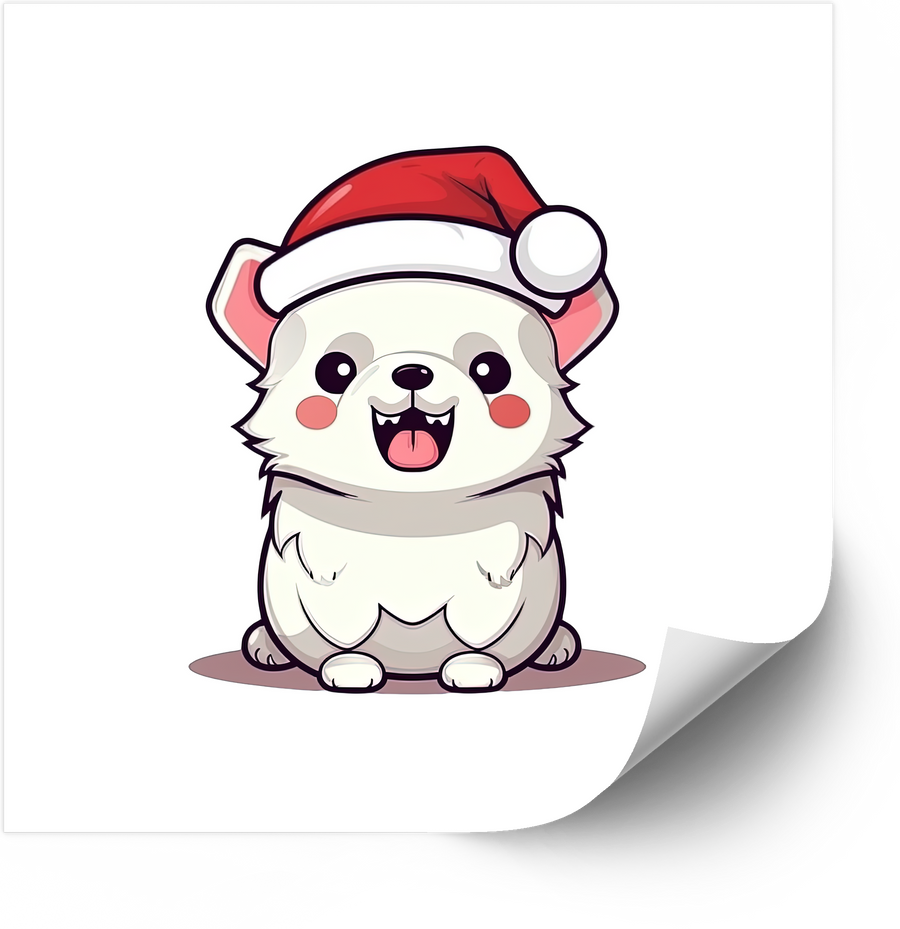 Christmas Fluffy Dog Sticker | Cute Kawaii Santa Hat Puppy Vinyl Decal