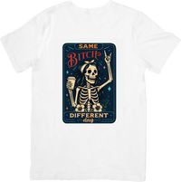 Thumbnail for Same Bitch Different Day Skeleton T-Shirt | Funny Vintage Tarot Card Graphic Tee | Sarcastic Gift